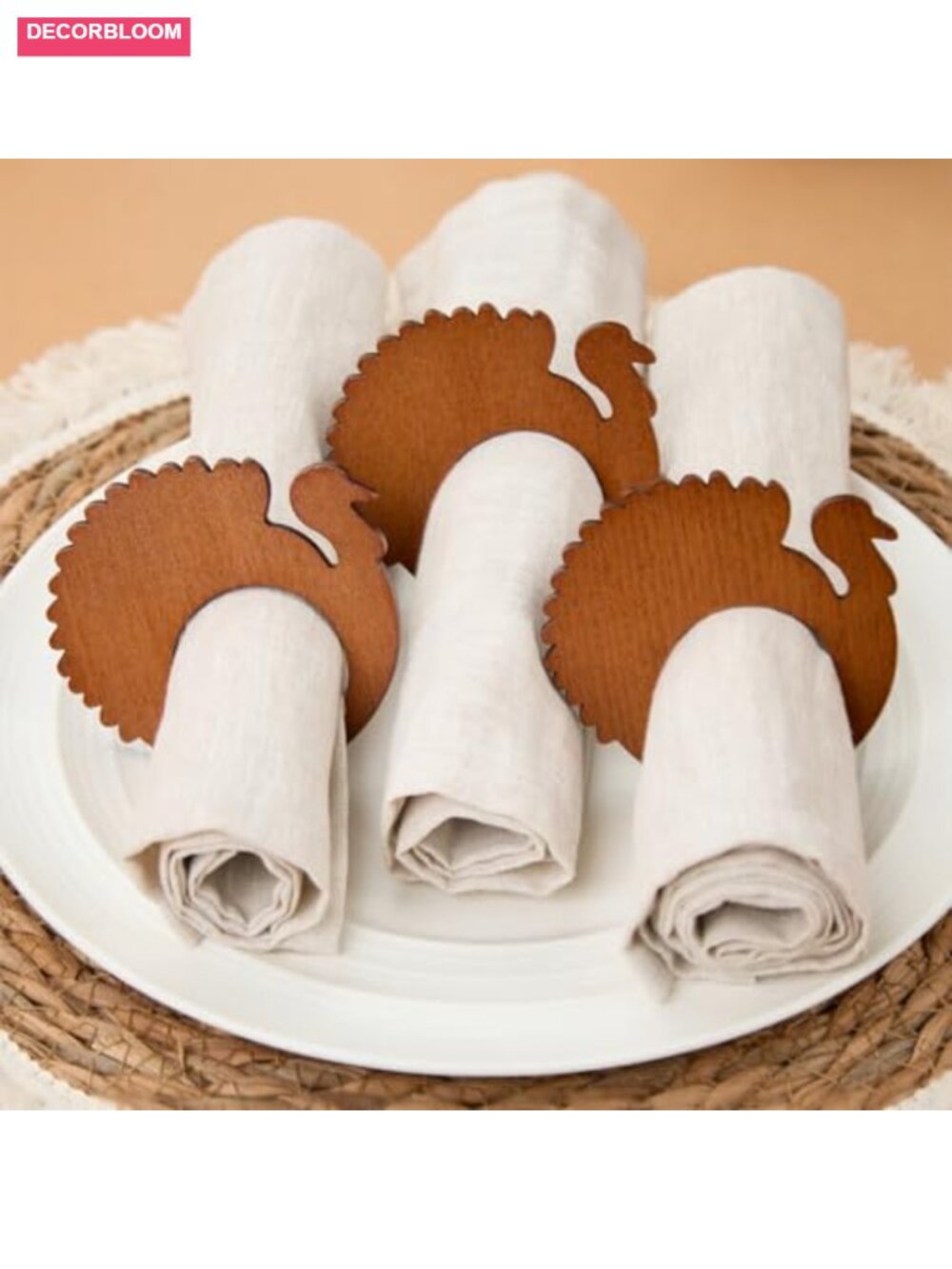 Wood Turkey Napkin Rings Set of 12 Thanksgiving Fall Table Decor DIY Place Cards